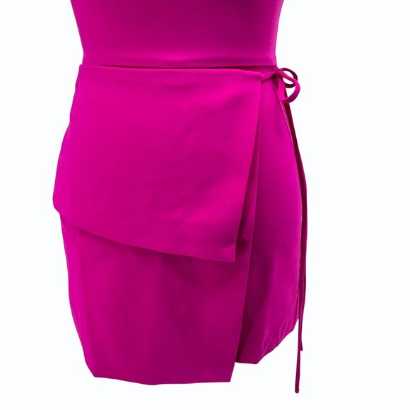 Amanda Uprichard Reed Romper Mock-Neck Wrap-Style Womens XS Fuchsia Pink - Picture 3 of 12